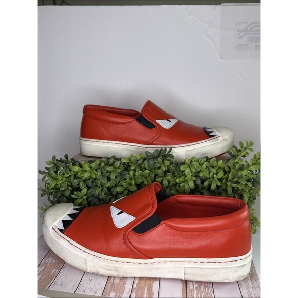 Fendi Red Monster Bug Eye Leather Slip On Shoes W 9 EU40 - Picture 1 of 8